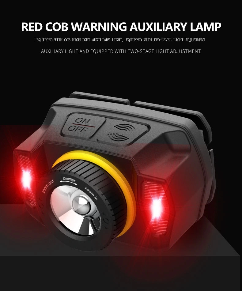 Wholesale Quality Head Torch Lamp Waterproof IP64 LED Headlight Emergency Hunting Portable Red Warning Flashing COB LED Headlamp