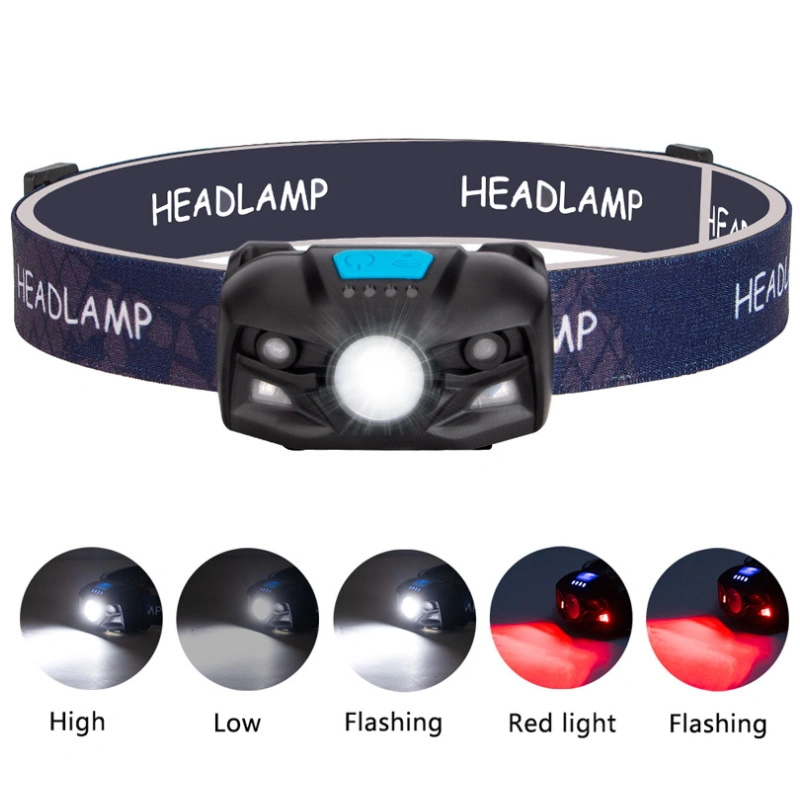 Hot Selling Red Warning Flashing Head Torch Lamp Sensor Switch Head Torch Light Portable Camping Headlight Quality COB LED Headlamp