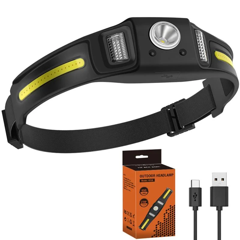 Full Vision Adjustable Head Torch LED Emergency Lighitng with 5 Work Modes Outdoor Car Repair Inspection Headlight Rechargeable COB Xpg Headlamp