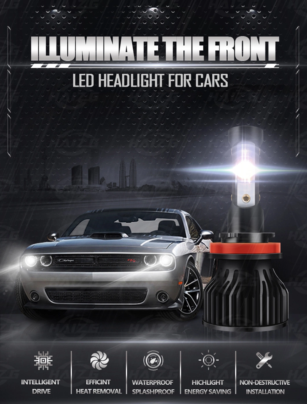 Haizg 4-Sides Car LED Light Bulb 10000lm X7 50W Auto LED Headlight
