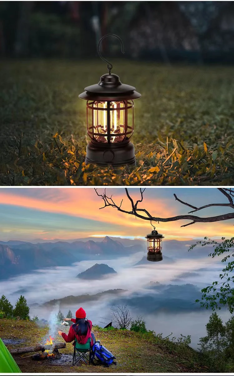 Retro Camping Lamp Lantern Lamp Outdoor Emergency Hanging Light Portable USB Rechargeable LED Camping Lantern Tent Lighting