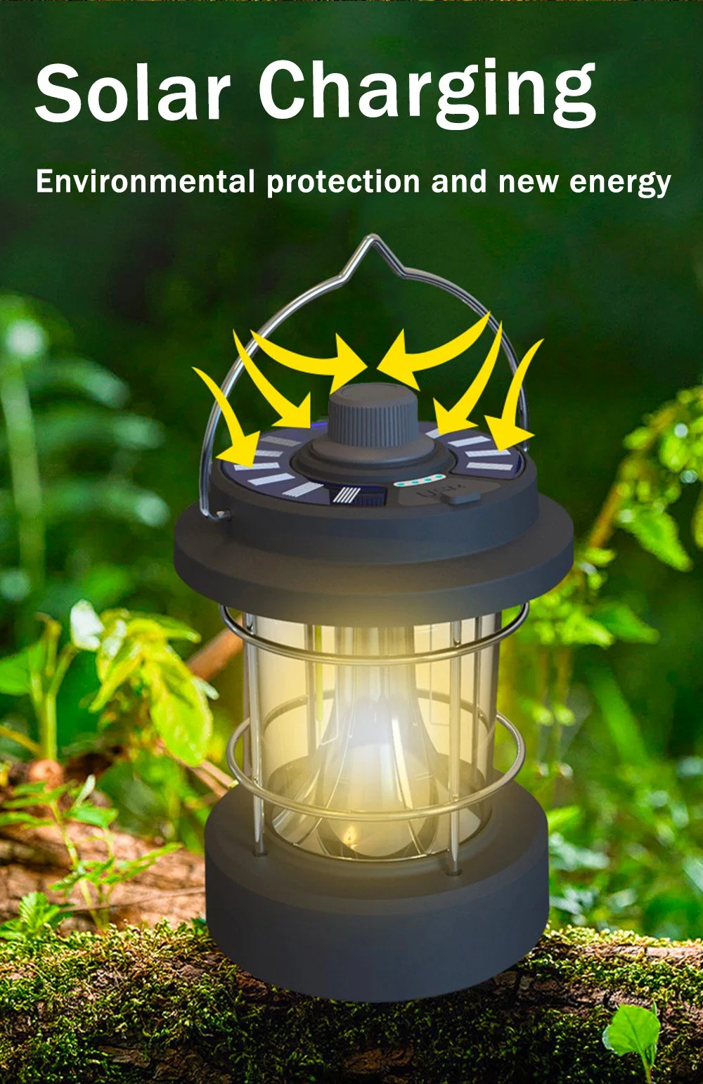 Hot Sale Solar LED Type C Rechargeable Emergency Camping Light with Power Bank Function