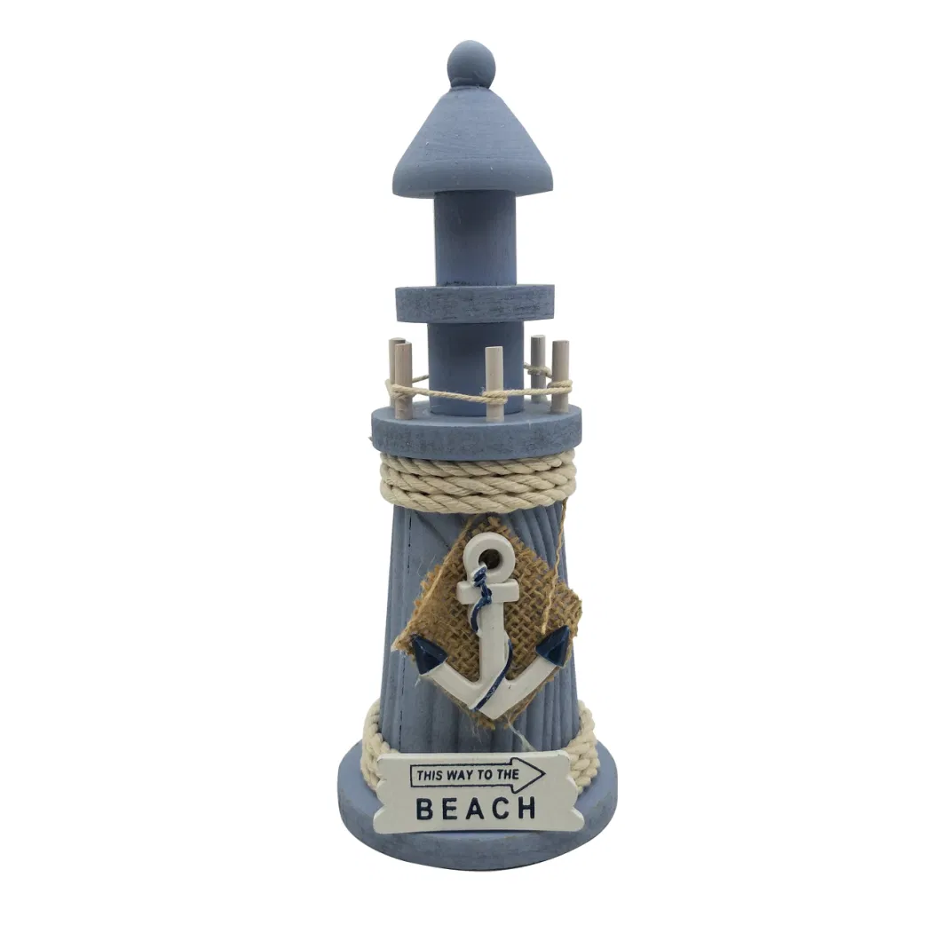 Blue Striped Wooden Handmade Lighthouse