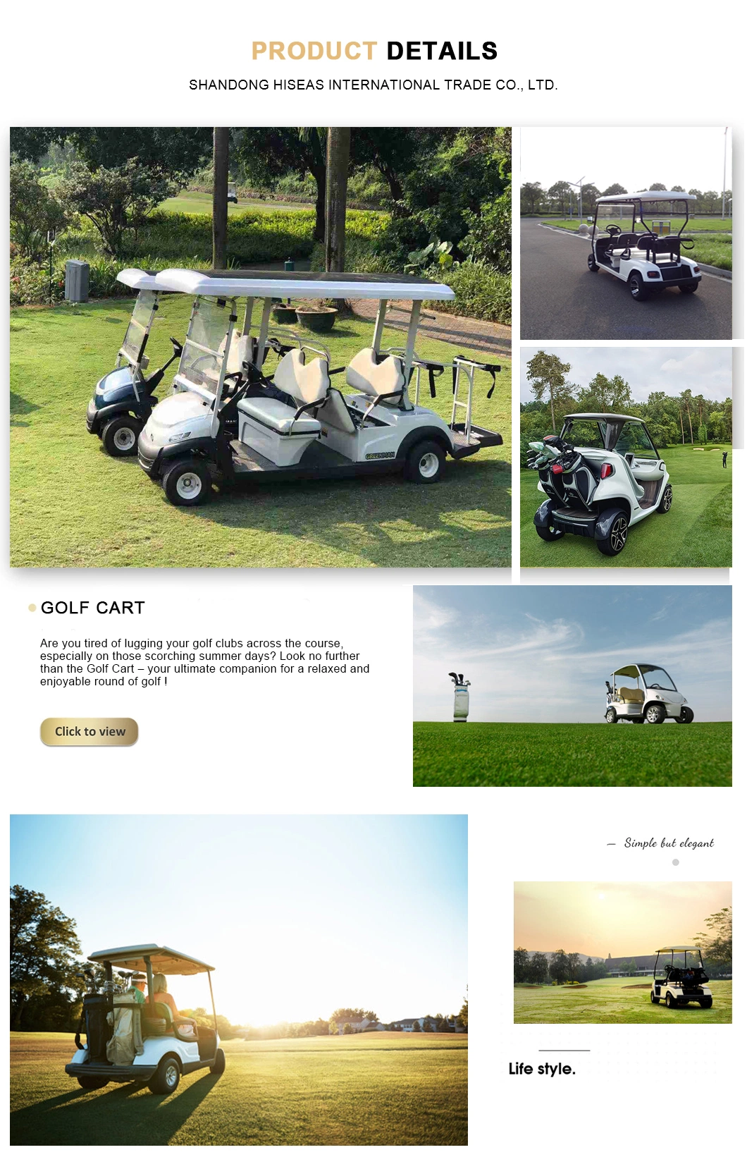 Lifted Classic 2 Seater Electric Golf Buggy Golf Cart for Sale Lithium Battery 48V 4kw System