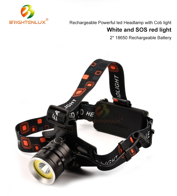 Brightenlux 2000 Lumen Aluminum Alloy Waterproof 10W COB LED Headlamp Rechargeable for Mining Camping Hiking