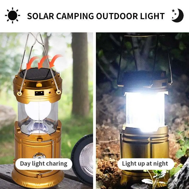 Solar Charging Plastic Outdoor Portable Telescopic USB Rechargeable Solar Folding LED Camping Lantern Light
