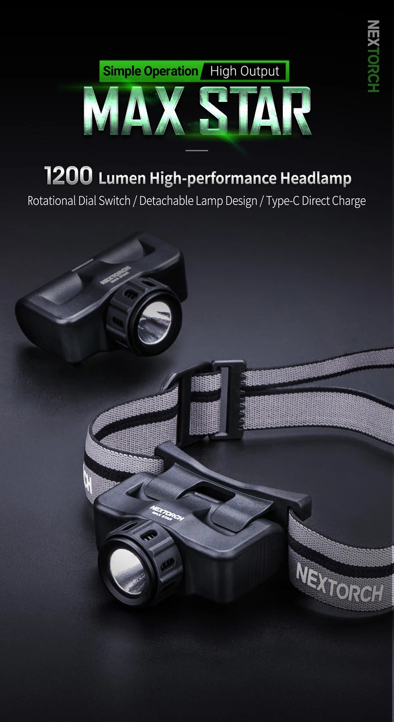 1200 Lumen Outdoor High Power Type-C Quick-Charge 180 Degree Adjustable Nextorch Head Lights USB Rechargeable LED Headlamp Max Star