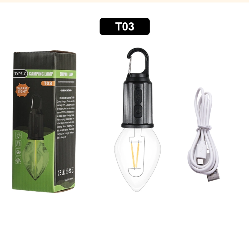 LED Bulb Outdoor Portable Tungsten Lamp Type-C USB Charging Built-in 14500 Battery LED Camping Light