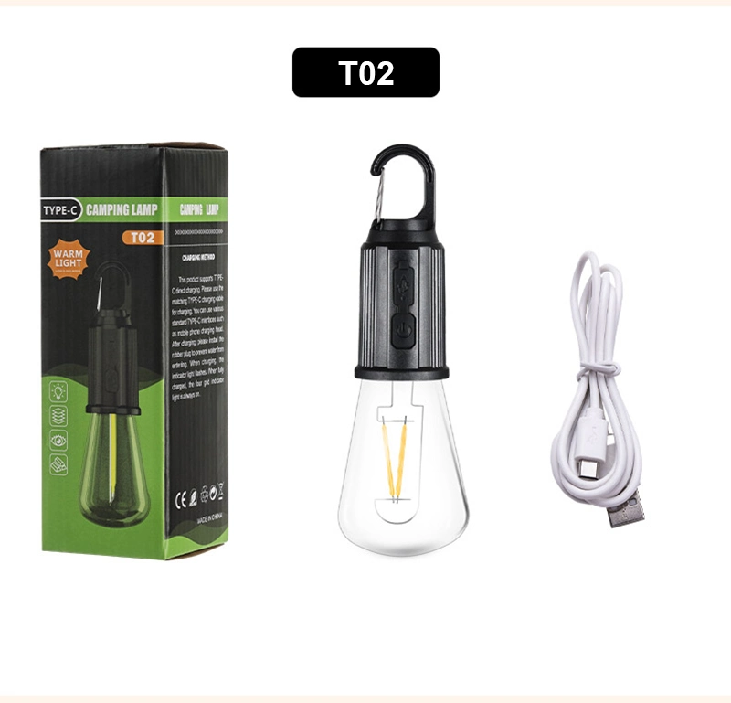 LED Bulb Outdoor Portable Tungsten Lamp Type-C USB Charging Built-in 14500 Battery LED Camping Light