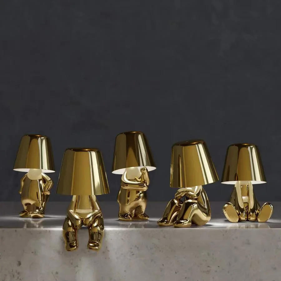 Rechargeable Mini Creative Metal Shell Thinker Cute Shape Lamps