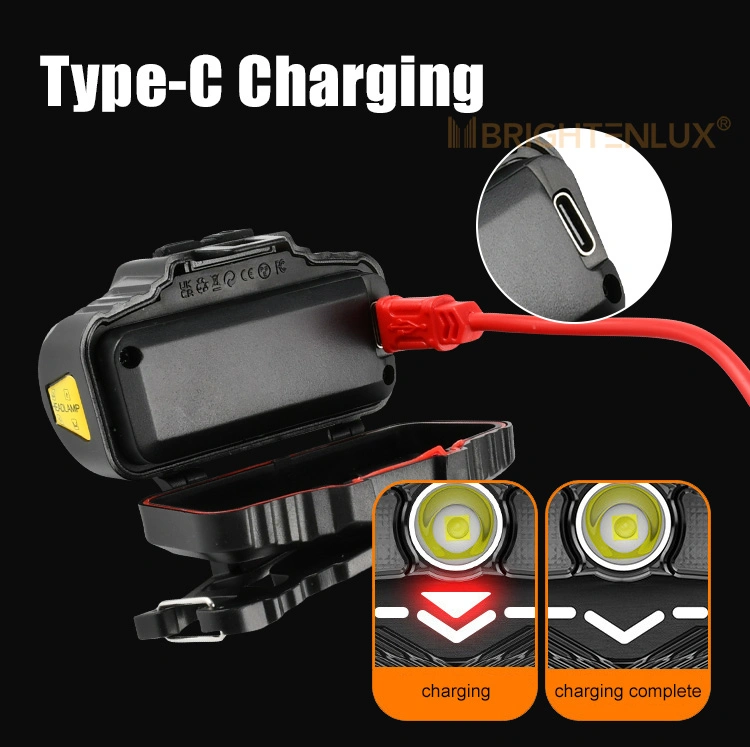 Brightenlux 500 Lumen High Power Waterproof USB Rechargeable 6 Modes COB LED Laser Headlamp