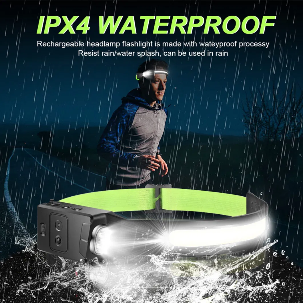 Factory Outdoor USB Rechargeable LED 270 Wide Beam Light Waterproof Head Lamp Smart Sensor Headlight for Camping Fishing