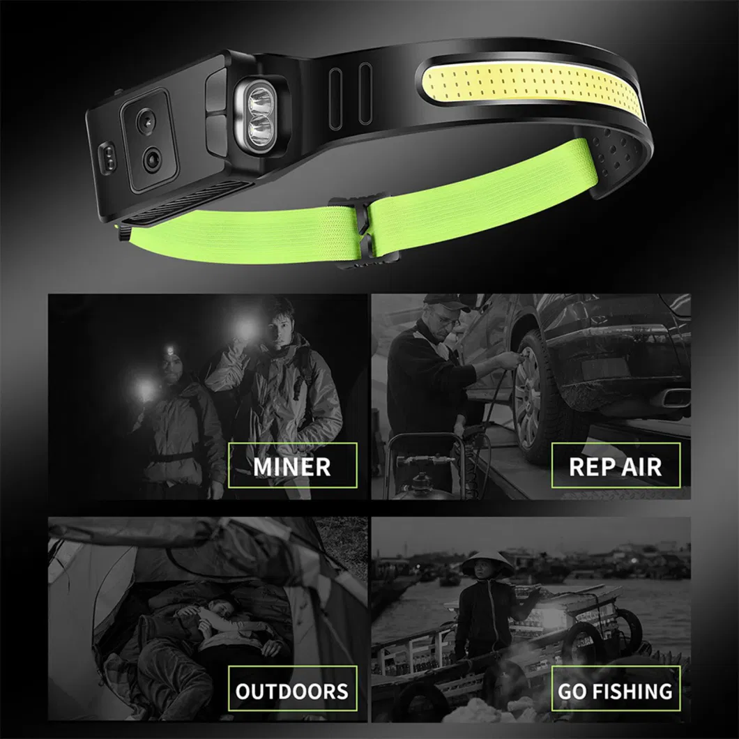 Factory Outdoor USB Rechargeable LED 270 Wide Beam Light Waterproof Head Lamp Smart Sensor Headlight for Camping Fishing