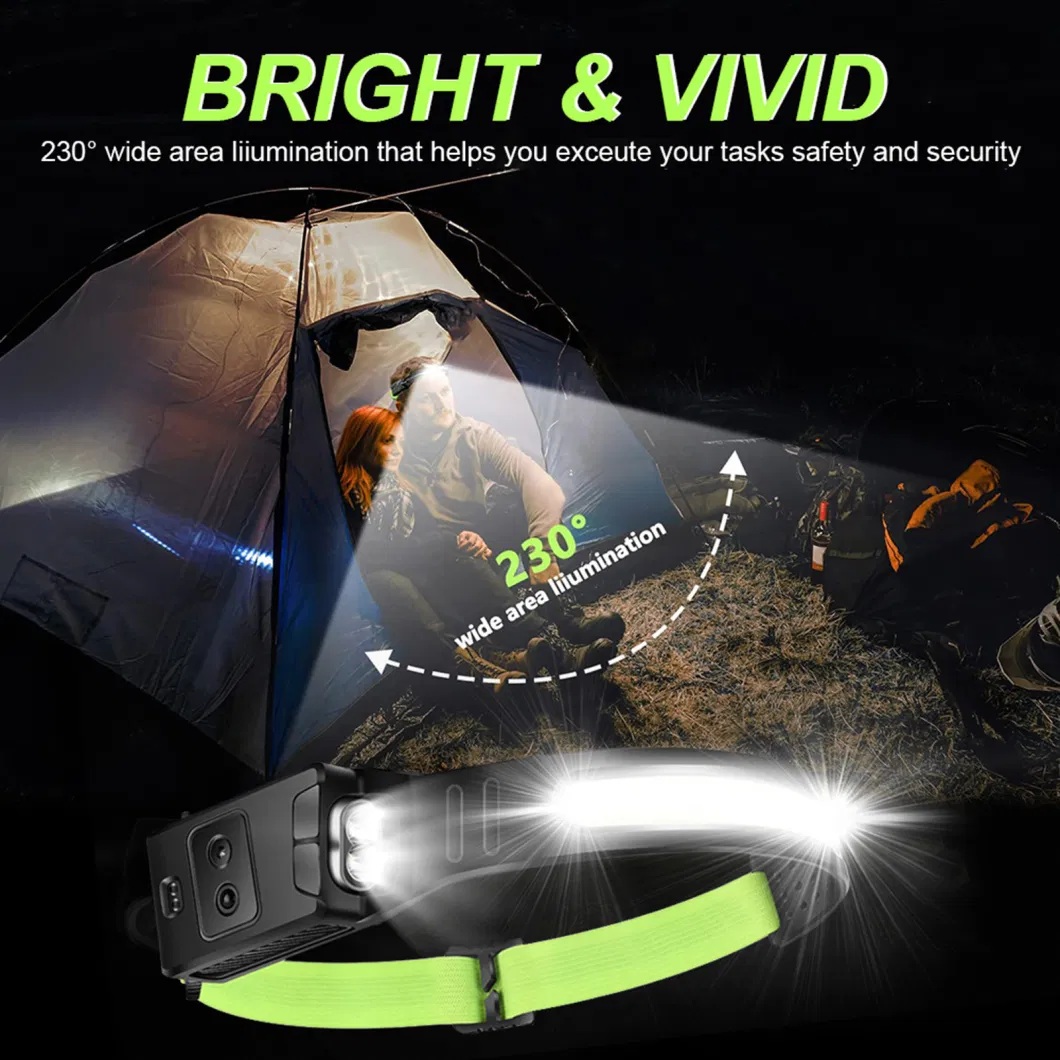 Factory Outdoor USB Rechargeable LED 270 Wide Beam Light Waterproof Head Lamp Smart Sensor Headlight for Camping Fishing