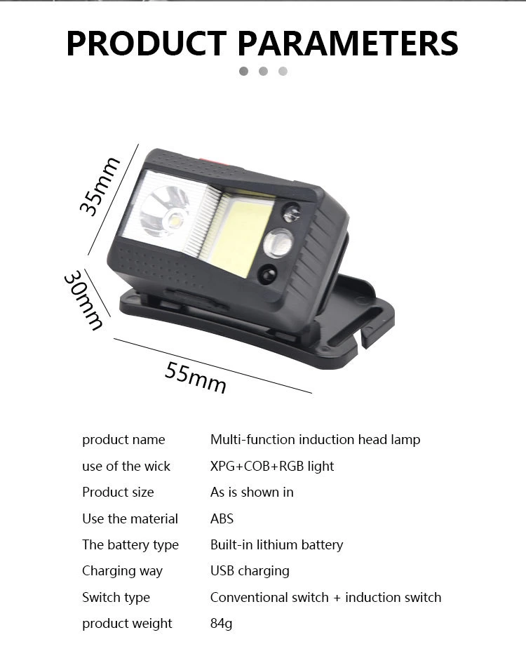 New Design Sensor USB Rechargeable Waterproof Super Bright RGB LED COB Head Torch