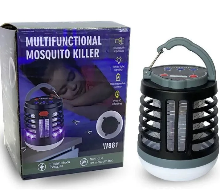 Wholesale Rechargeable Camping Lantern Mosquito Killer Lamp 2 in 1 Electric Shock UV LED Lighting Bug Zapper Bluetooth Speaker Camping Tent Light