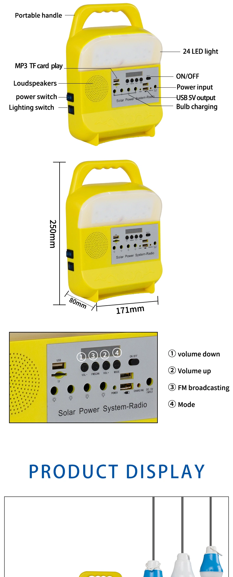 Solar Power System High Quality Rechargeable Portable Solar Emergency Lights with Radio and Bluetooth Speaker Camping Lights