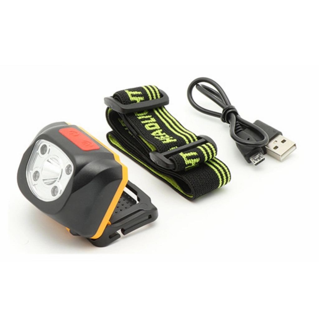 Rechargeable Head Torch Lamp Quality Q5 Headlights with 2PCS Red Light Motion Sensor Switch Waterproof Ipx4 COB LED Headlamp