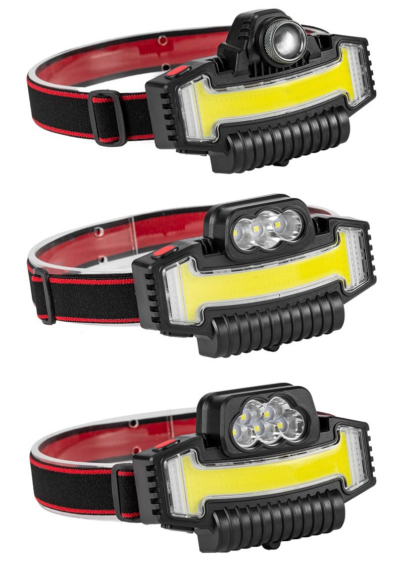 Red Blue Warning Flashing COB Rechargeable Headlamp with 5 Modes for Outdoor Emergency Inspection Adjustable Waterproof LED Headlight