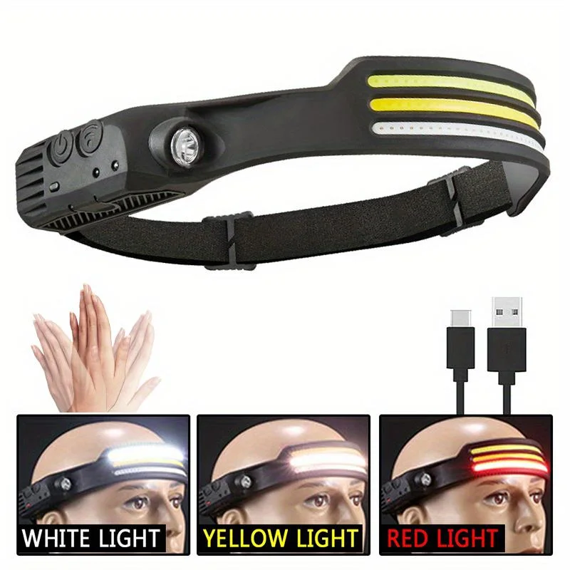 New 600lm Outdoor Smart Sensor Headlight USB Rechargeable Waterproof COB LED Headlamp with Red Light Option