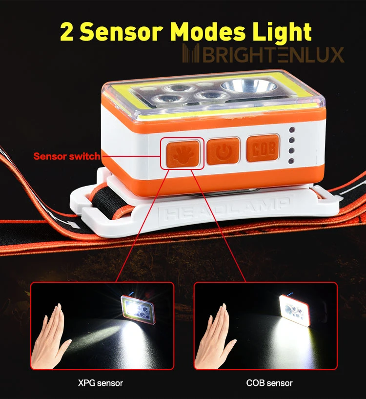 Brightenlux 800 Lumens Multifunction RGB Rechargeable Headlight Hand Sensor Outdoor LED Headlights