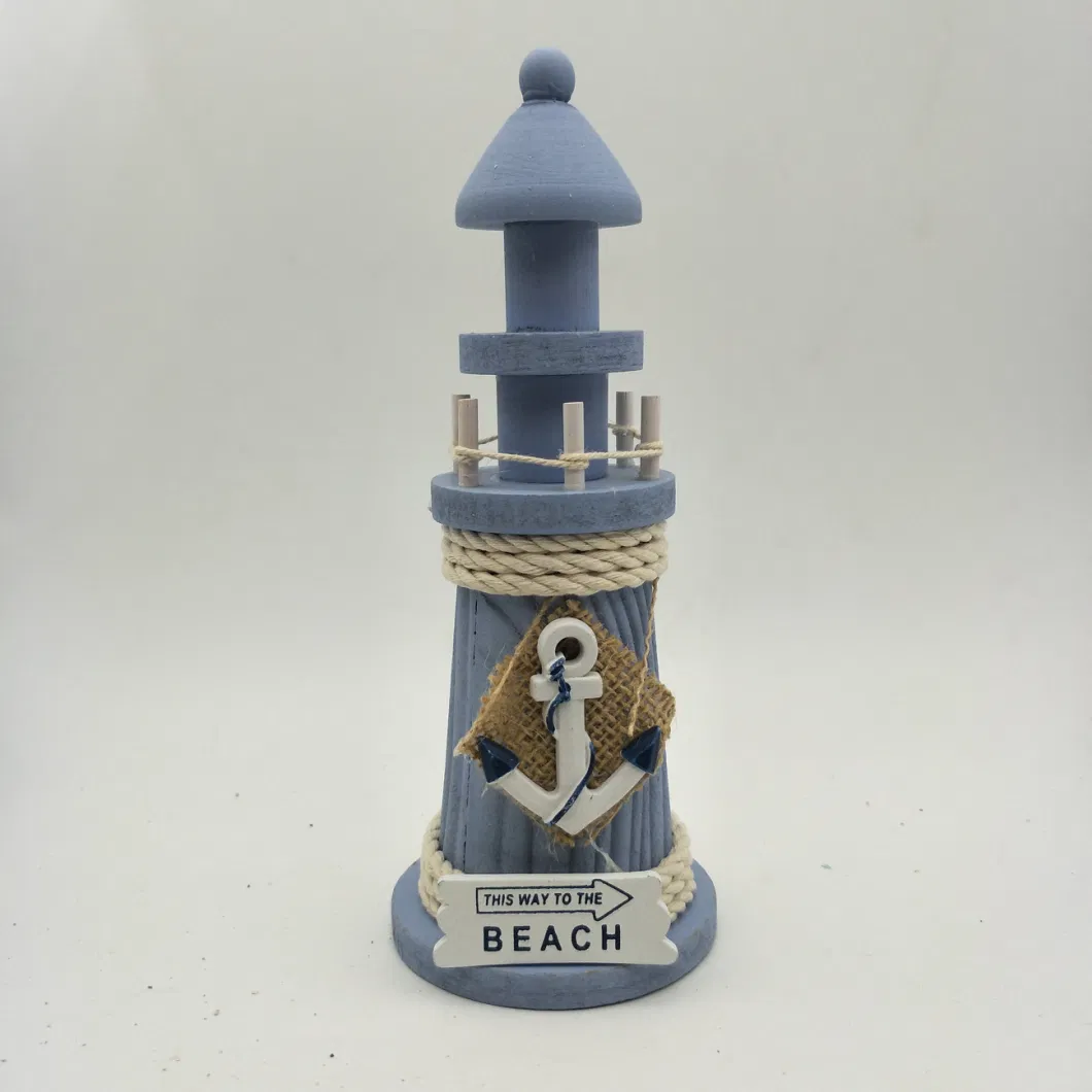 Blue Striped Wooden Handmade Lighthouse