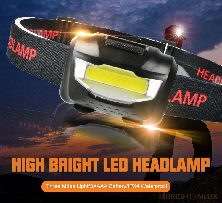 Brightenlux 3*AAA Battery Torch Mining Lamp Headlamp with Head Strap, Ipx4 Waterproof LED Flexible Lightbar Headlamp with 3 Modes