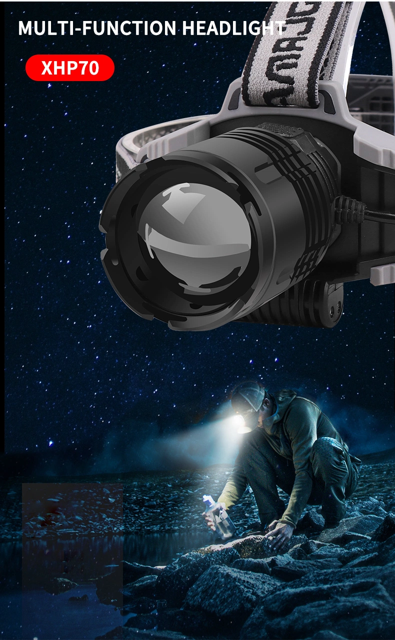 Goldmore2super Powerful Headlamp USB Rechargeable Headlight Xhp70 LED Zoomable Head Lamp Waterproof Head Flashlight