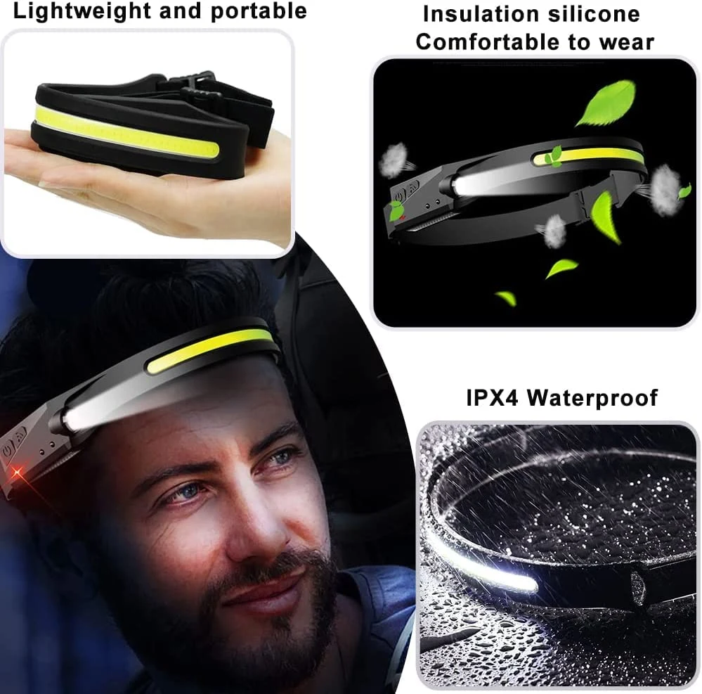 Wholesale Outdoor Car Inspection Repairing LED Head Torch Lamp Emergency Portable Adjustable Head Lamp Sensor Function Rechargeable COB Headlamp