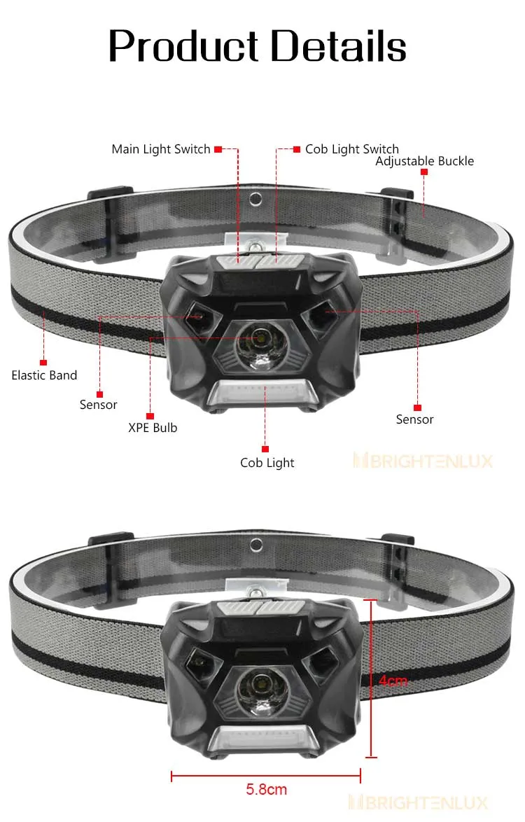 Brightenlux Plastic Material 3W COB Headlamp, Long Range High Power LED Headlamp with Sensor Mode