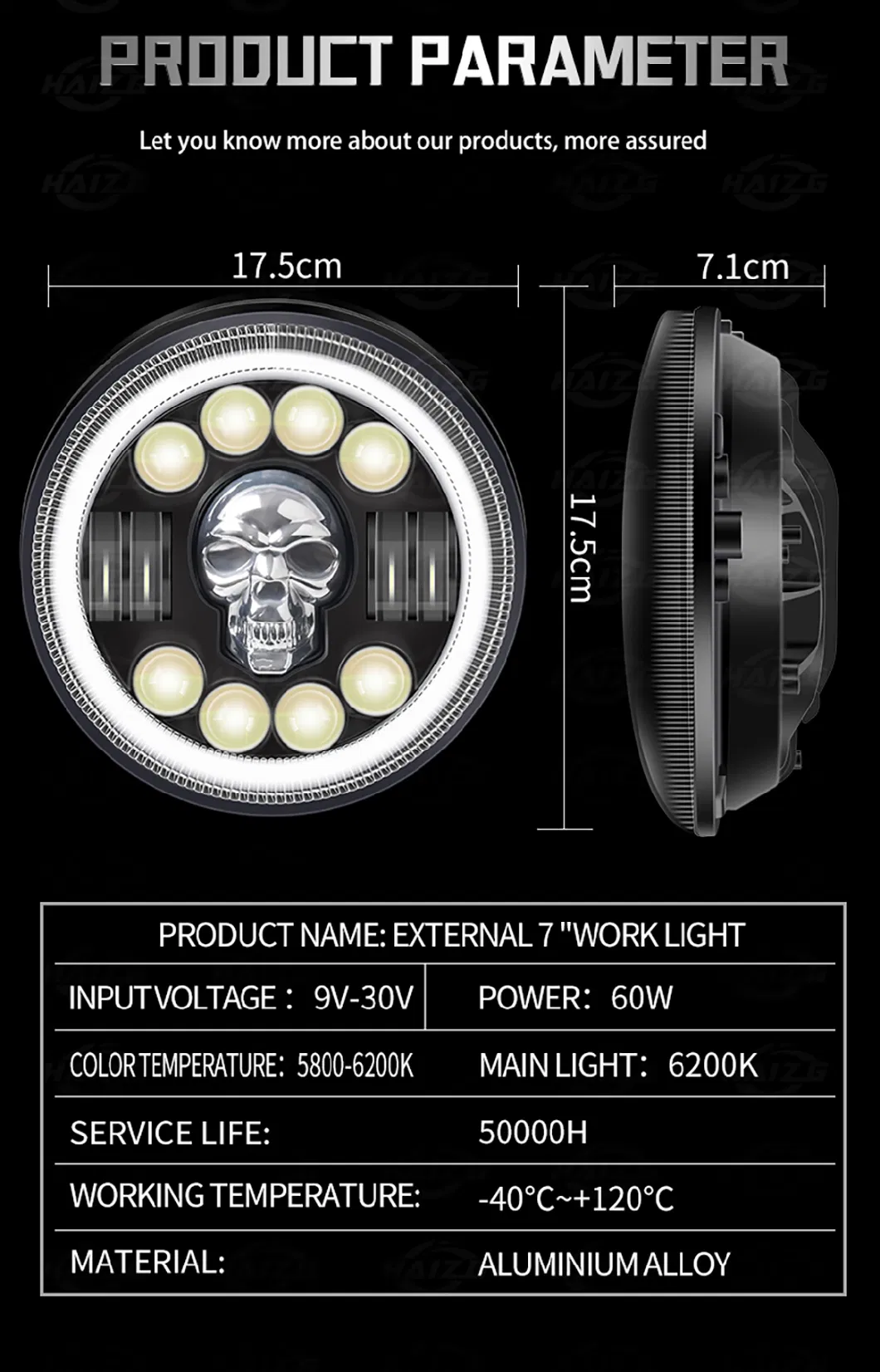 Haizg Hot Sale IP68 Work Light 7inch LED Headlamp for Wrangler