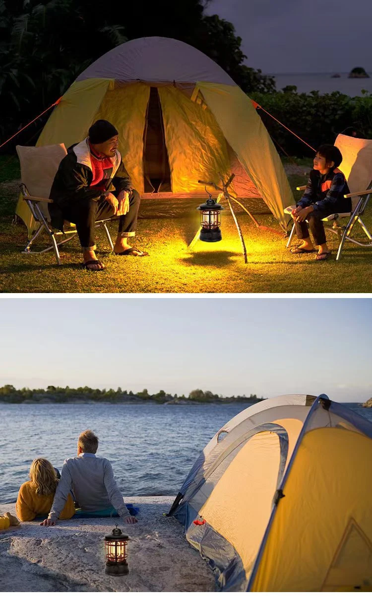 Retro Camping Lamp Lantern Lamp Outdoor Emergency Hanging Light Portable USB Rechargeable LED Camping Lantern Tent Lighting