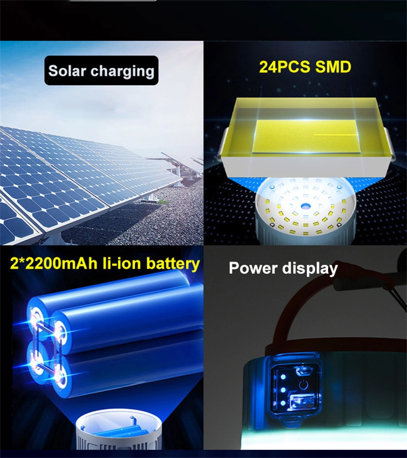 Solar Charging Super Bright LED Camping Light Tent Lights Household Emergency Outdoor Lighting with Power Bank