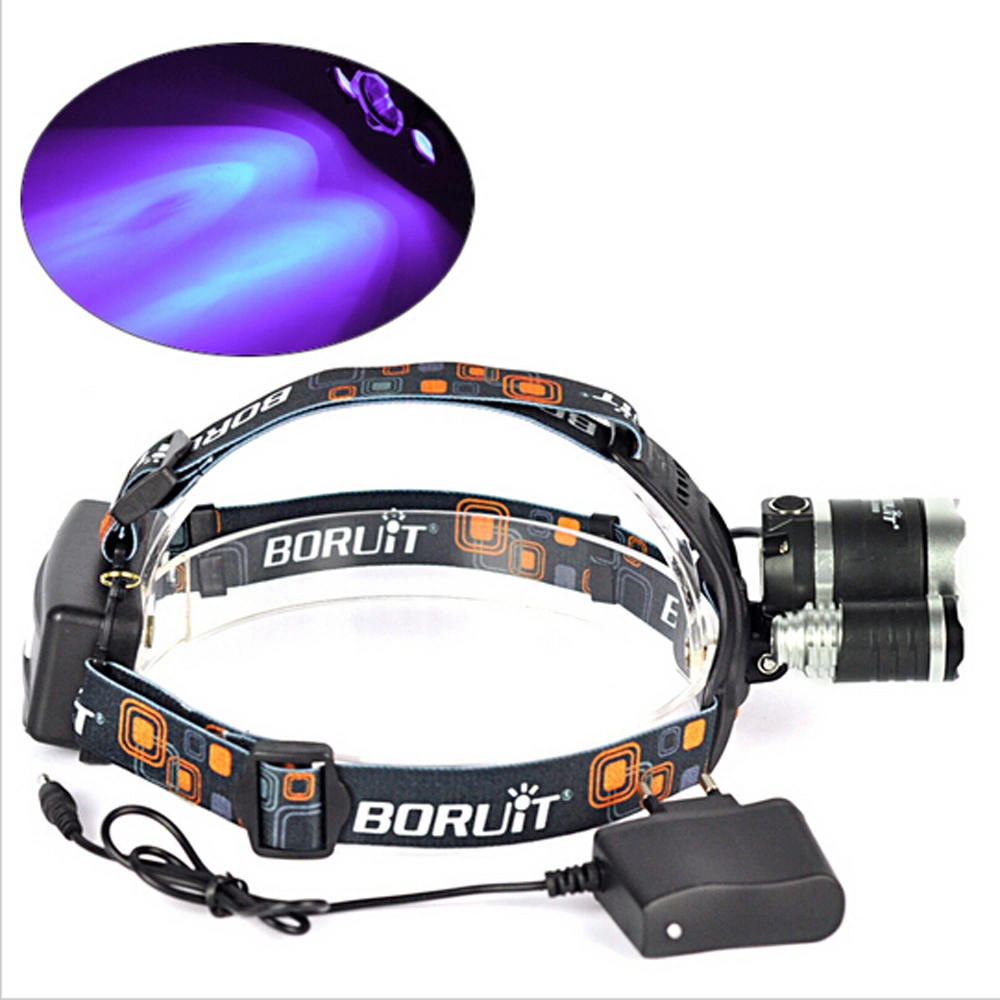 5000lm 3 LED Xml T6 +2 R5 UV Purple Light Headlamp 3 Mode UV Headlight for Bicycle Hunting