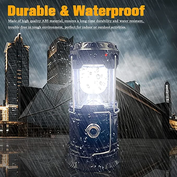 Collapsible Portable LED Camping Lantern Xtauto Lightweight Waterproof Solar USB Rechargeable LED Flashlight Survival Kits for Indoor Outdoor Home Emergency Lig