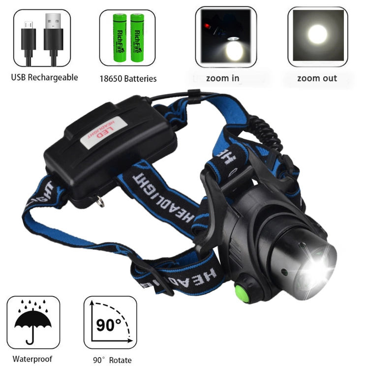 Richfire 1000lm Aluminum Rechargeable Headlamps Flashlight High Power Zoom Headlamp