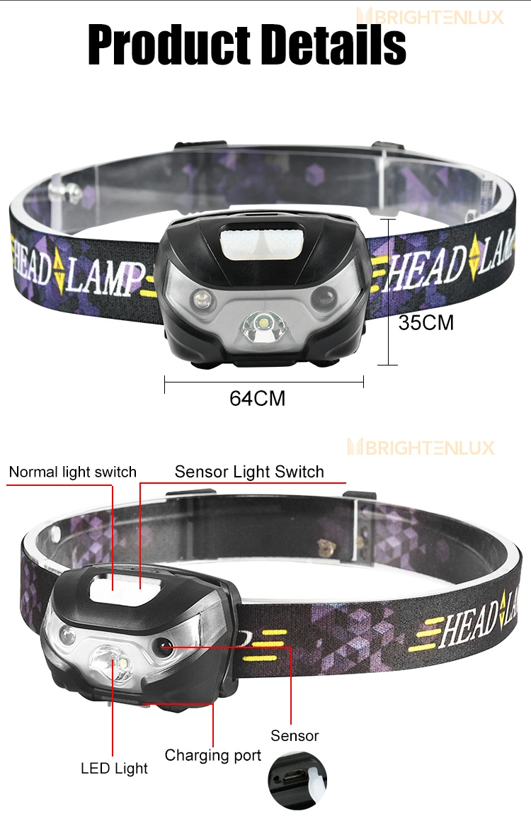 Brightenlux Hot Sale High Bright Adjustable Belt USB Rechargeable Portable LED Headlamp Flashlight for Running