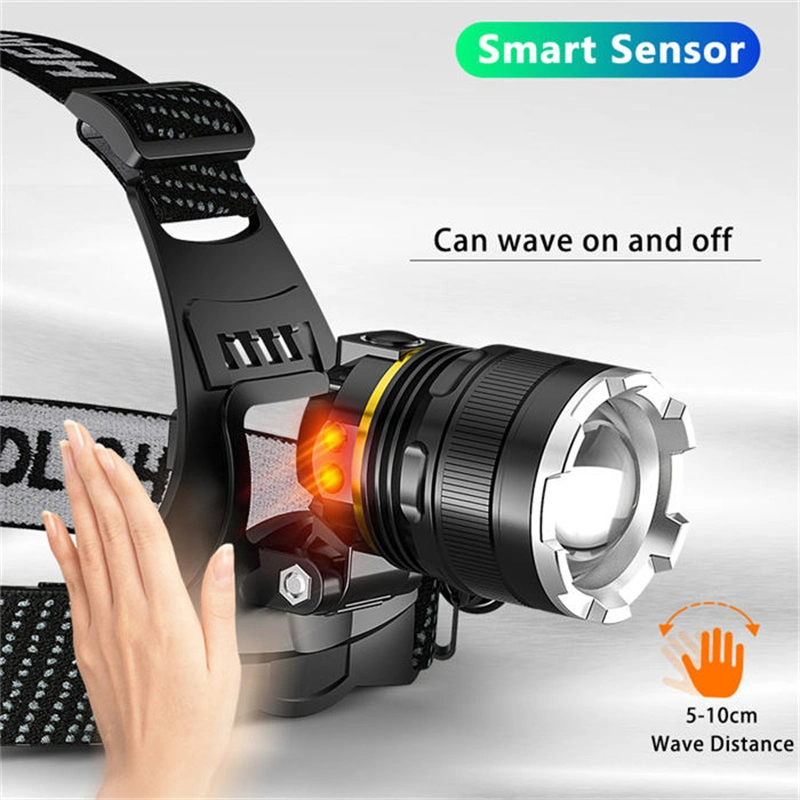 LED Headlamp Sensor Headlight with Built-in Battery Flashlight Lantern