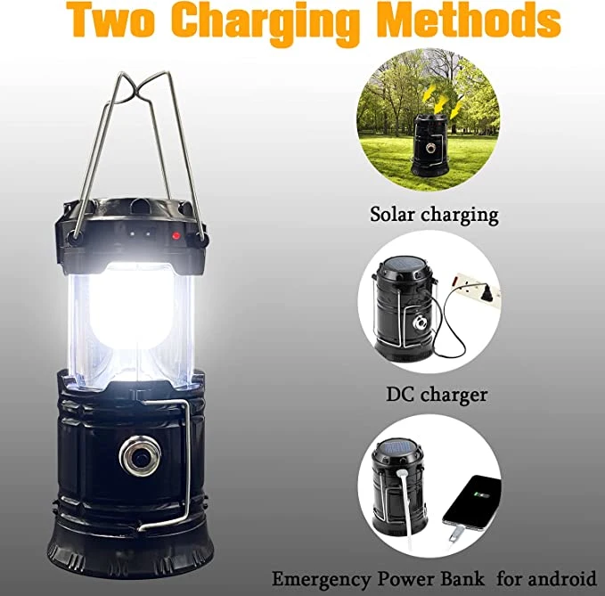 Collapsible Portable LED Camping Lantern Xtauto Lightweight Waterproof Solar USB Rechargeable LED Flashlight Survival Kits for Indoor Outdoor Home Emergency Lig