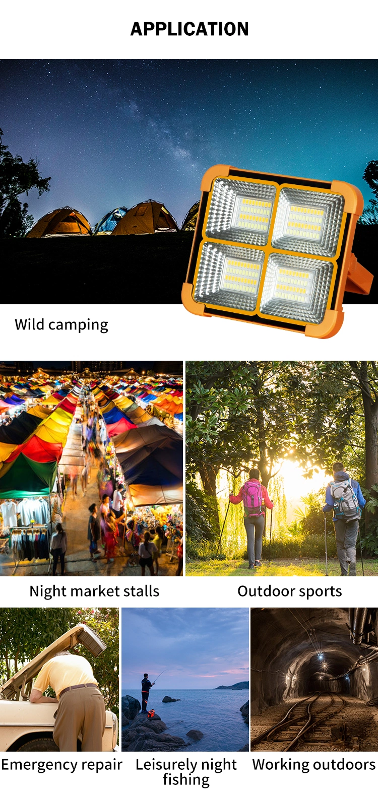 New Product Magnetic Outdoor Wholesale Portable Solar Energy Lighting Powered 100W Camping Wall Solar Light