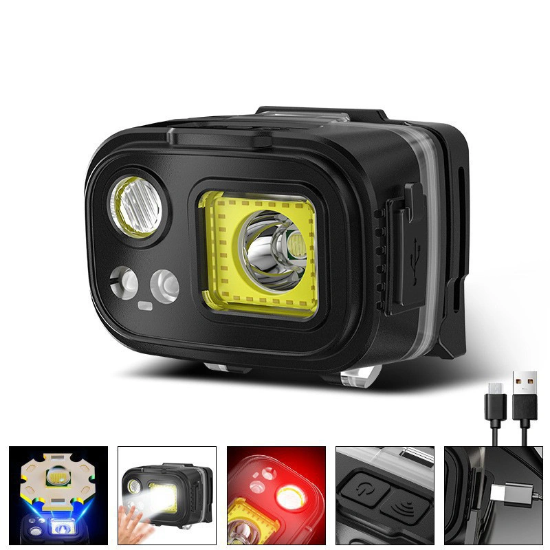 Goldmore2COB+Xpg 1200mAh LED 500lumen Rechargeable COB Headlamp with Red Light Motion Sensor 7 Modes USB Portable Head Light