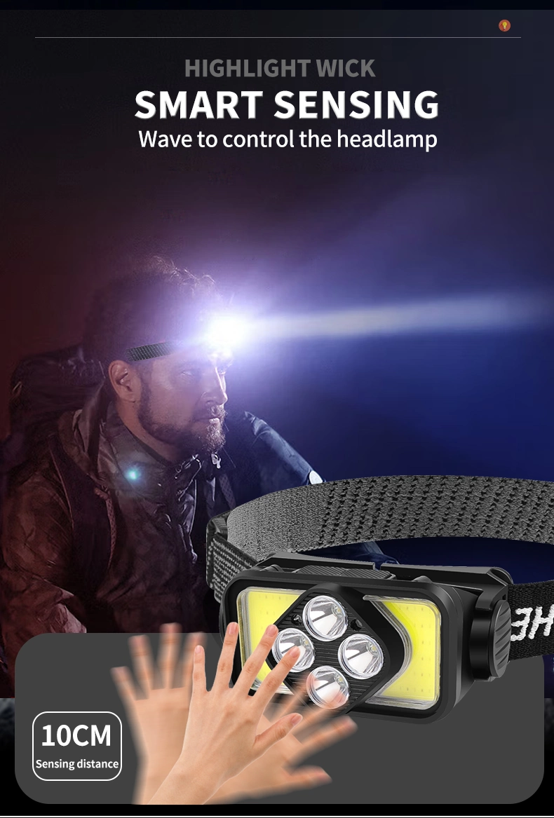 USB C Rechargeable 6 Modes Outdoor Hunting Motion Sensor Headlight with Adjustable Headband