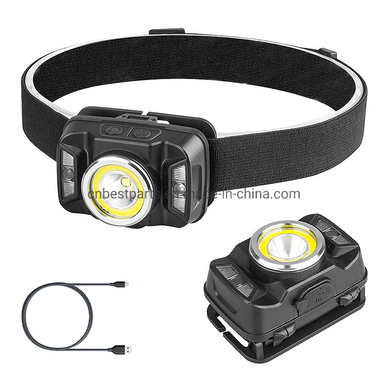Red Warning Flashing Head Torch Light Camping Emergency Rechargeable LED Portable Headlamp with Sensor Adjustable Headband Powerful COB LED Headlight