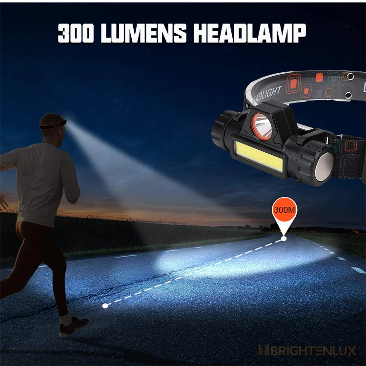 Brightenlux Magnet COB LED 300 Lumen Headlight in Headlamps Case, 90 Adjustable USB Charging Hunting LED Headband Head Light