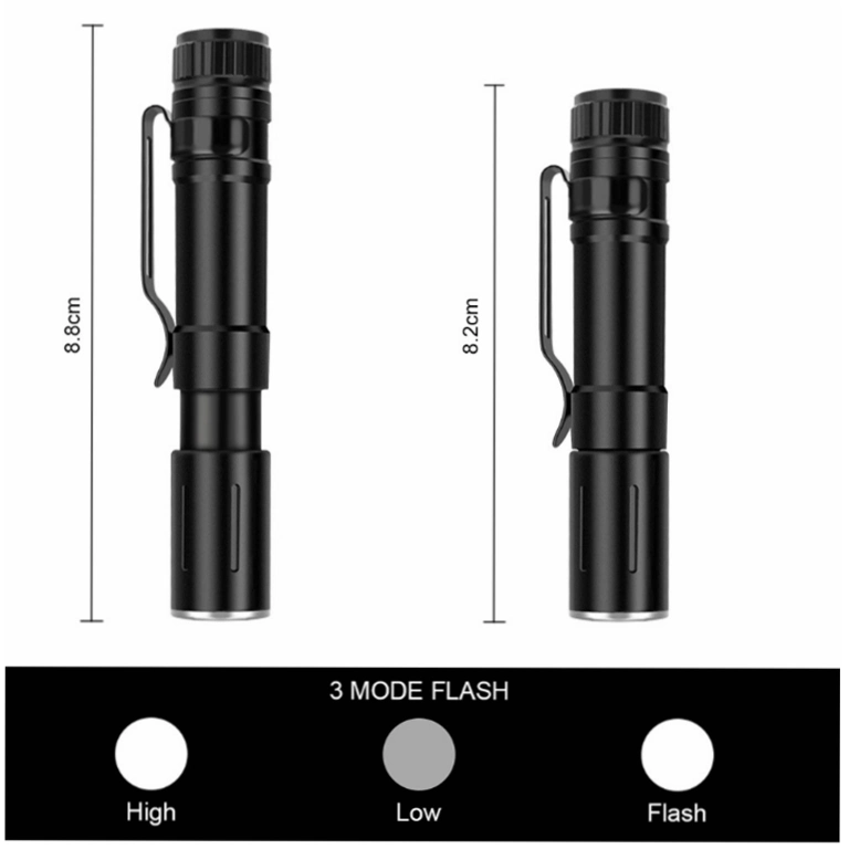 Camping Waterproof Ipx5torch Lamp LED Pen Flashlight Zooming Adjustable 1AAA Battery Torch Light with Clip for Inspection Repair LED Flashlight with 3 Modes