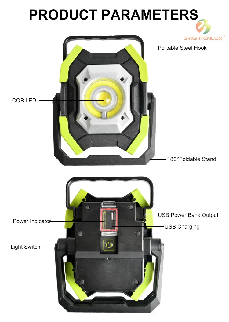 Brightenlux High Power LED Work Light Rechargeable 30W Ipx65 Waterproof, Camping, Normal Lighting, Sos, Auto Repairing