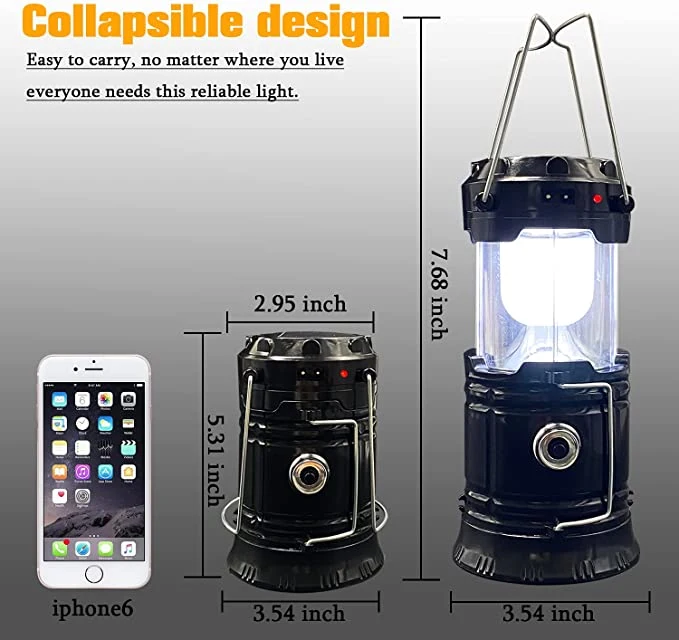 Collapsible Portable LED Camping Lantern Xtauto Lightweight Waterproof Solar USB Rechargeable LED Flashlight Survival Kits for Indoor Outdoor Home Emergency Lig