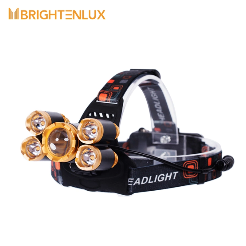 Super Bright 5 LED Xml T6 2000lumen High Power Zoom LED Headlamp Rechargeable Waterproof for Cycling Running Camping Hiking