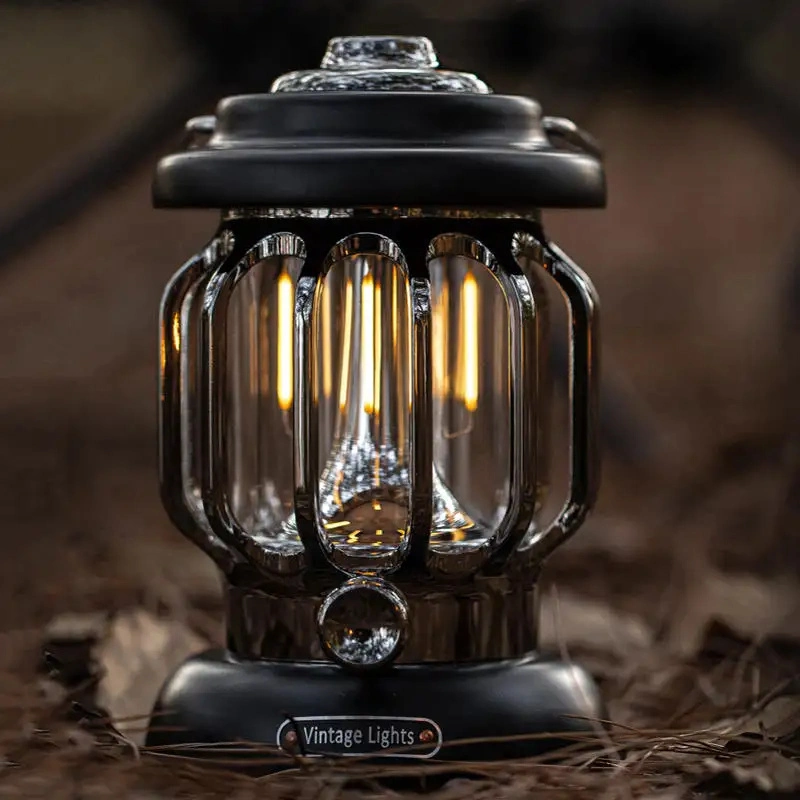 Portable Camping Lights Outdoor LED Small Lantern Stepless Dimming Type C Retro Camping Lamp Rechargeable