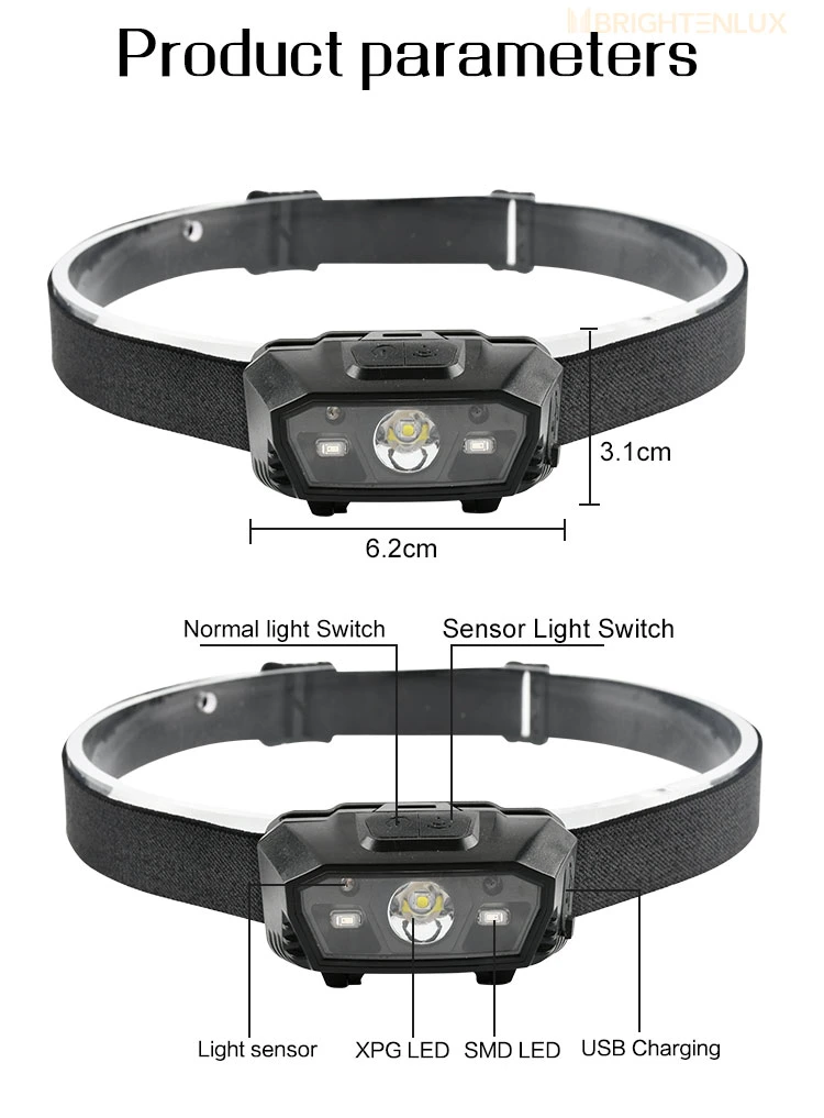 Brightenlux High Power Lithium Battery USB Rechargeable Waterproof Sensor LED Rechargeable Hunting Light Headlamp